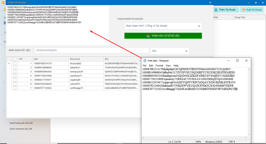 nhập tài khoản vào mkt data