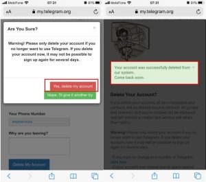 Xóa tài khoản Telegram trên điện thoại Android, IOS 4