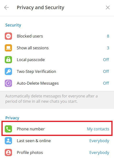 Cách ẩn số điện thoại trên Telegram 2