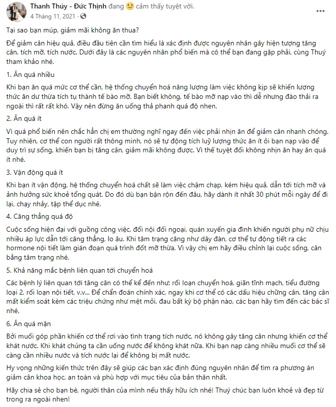 Mẫu content chia sẻ phương pháp giảm cân