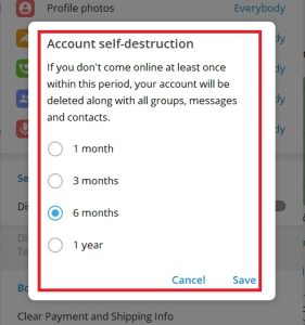Hướng dẫn cài đặt tự động xóa tài khoản Telegram 4