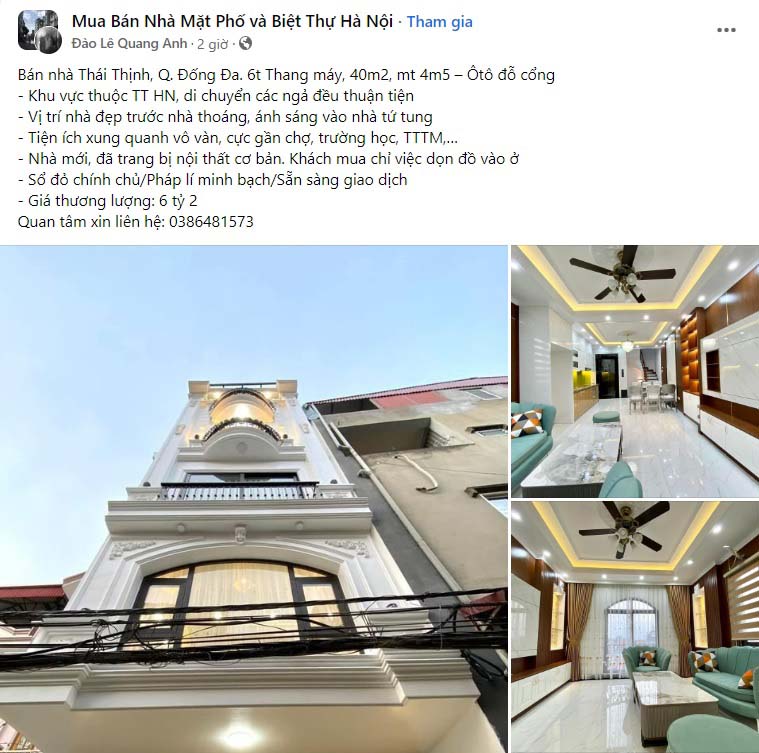 Mẫu content bán nhà phố