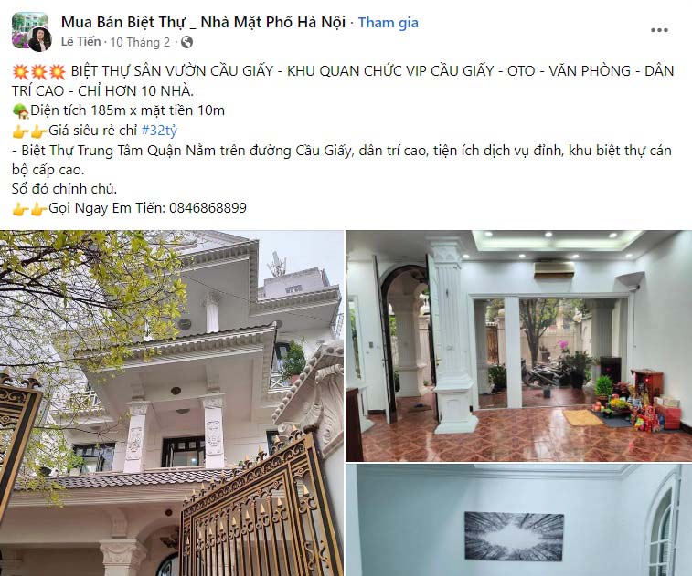 Mẫu content bán biệt thự