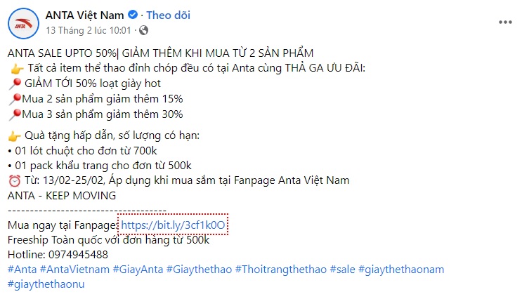 Mẫu content bán giày với chương trình khuyến mãi