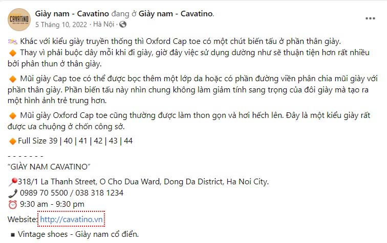 Mẫu content bán giày nam