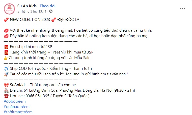 Mẫu content quần áo trẻ em mùa hè 2