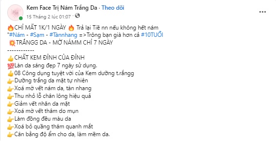 Mẫu content mỹ phẩm trắng da