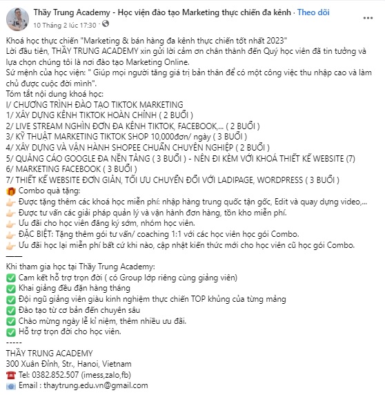 Mẫu content khóa học mẫu 3