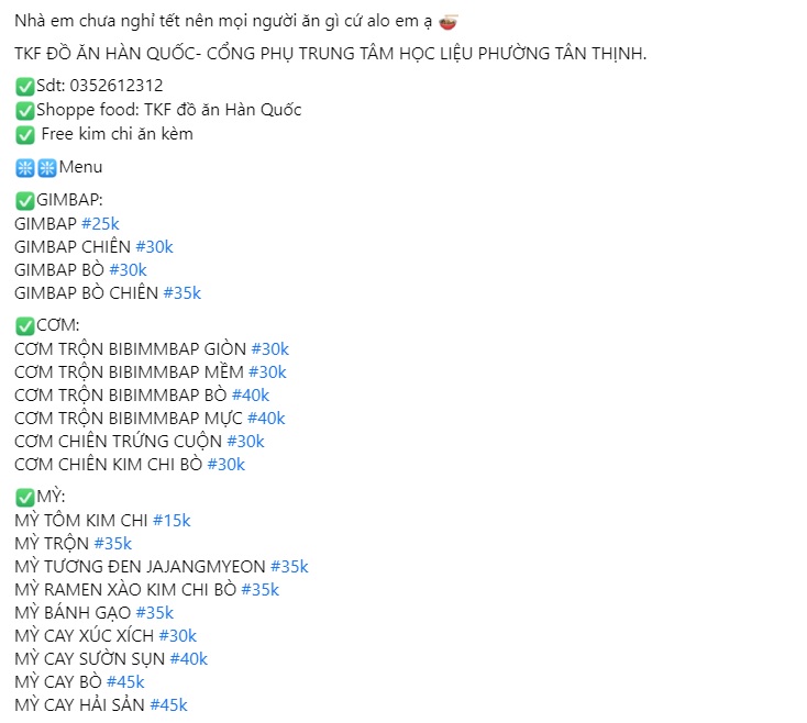 Mẫu stt content đồ ăn Hàn Quốc