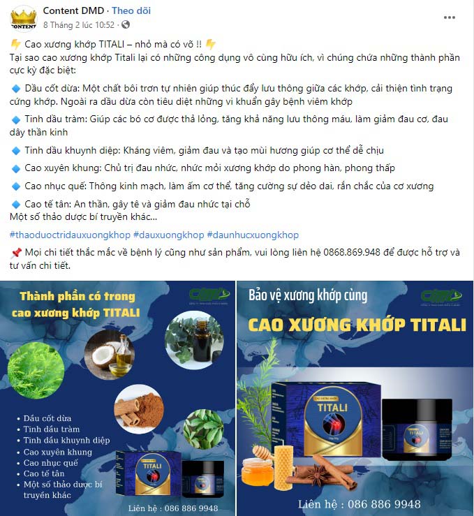 Content về xương khớp tăng tỷ lệ chốt đơn 