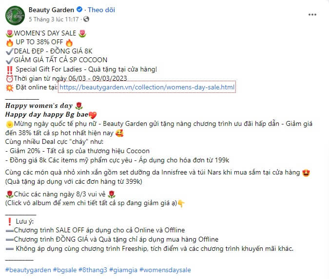 mẫu content giảm giá