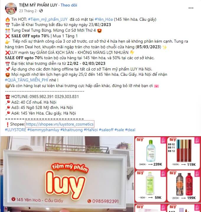 mẫu content giảm giá