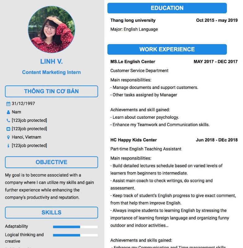 Mẫu CV content marketing số 5