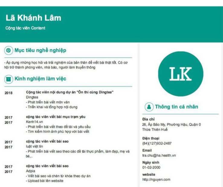 mẫu cv content marketing