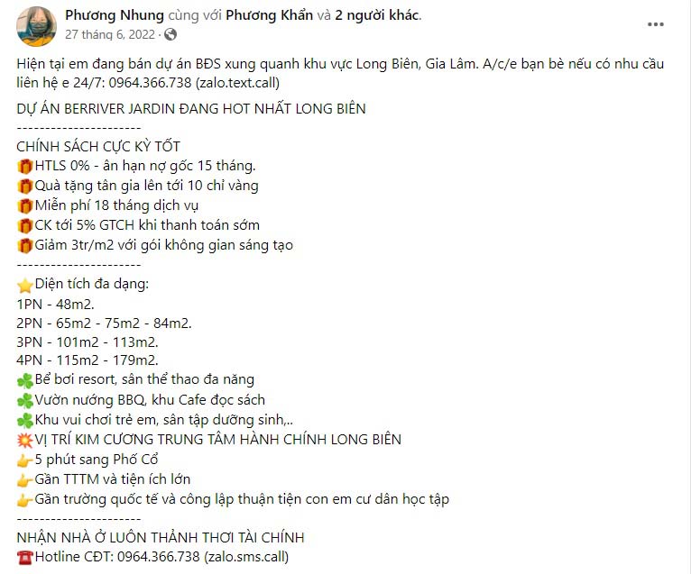 Mẫu content quảng cáo dự án 2