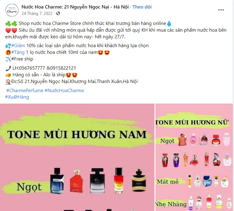 Mẫu content bán nước hoa Charme 1