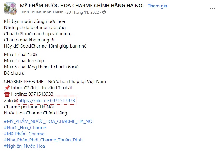 Mẫu content bán nước hoa Charme 2