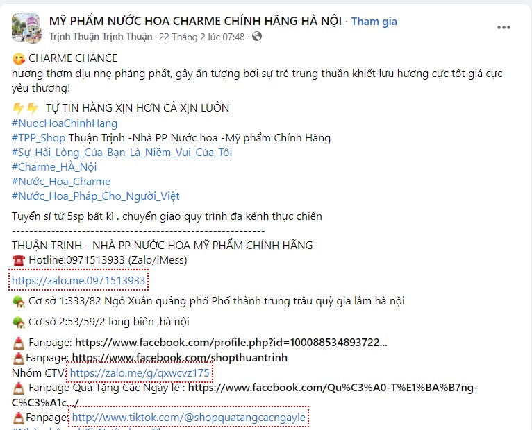 Mẫu content bán nước hoa Charme 3