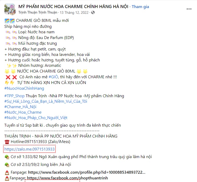 Mẫu content bán nước hoa Charme