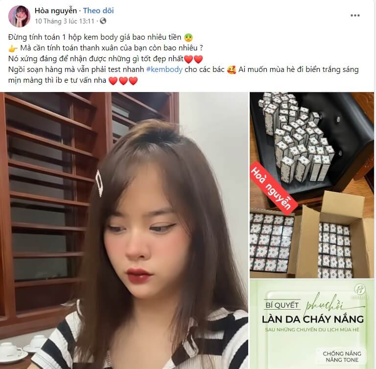 Bài viết quảng cáo kem body 1