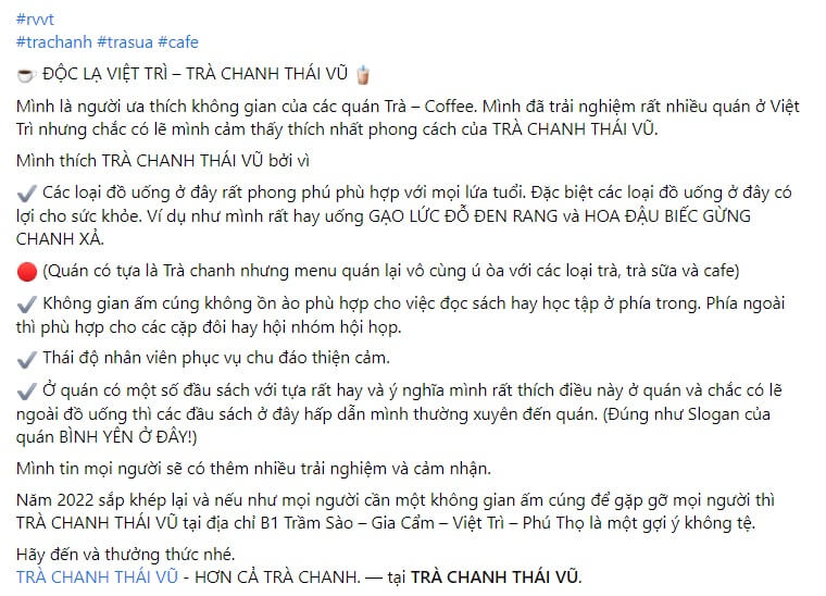 Mẫu content quảng cáo trà chanh