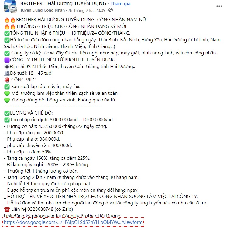 Mẫu content tuyển dụng công nhân 2