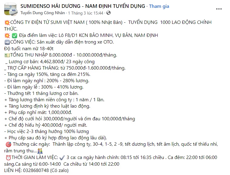 Mẫu content tuyển dụng công nhân