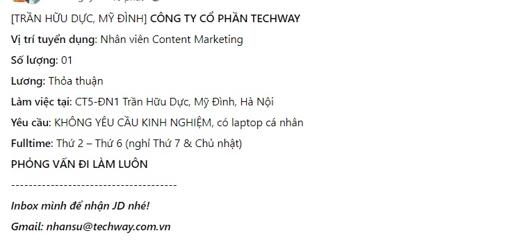 Mẫu content tuyển dụng content 1