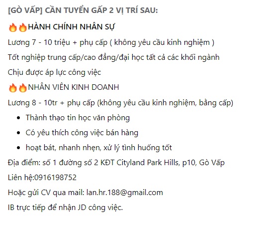 Mẫu content tuyển dụng hành chính nhân sự 1