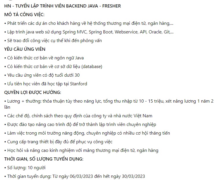 Mẫu content tuyển dụng IT 1