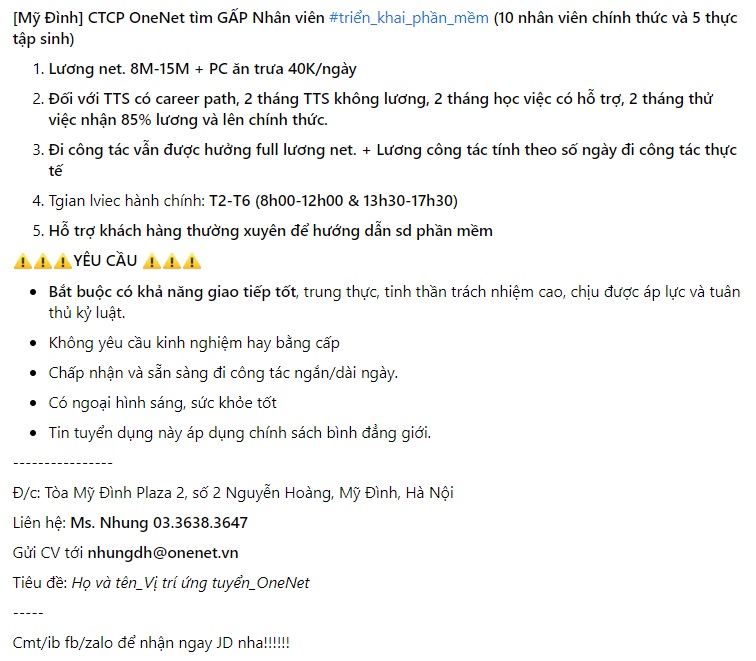 Mẫu content tuyển dụng IT
