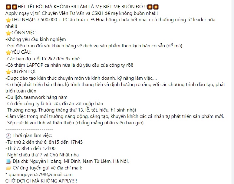 Mẫu content tuyển dụng telesale 1
