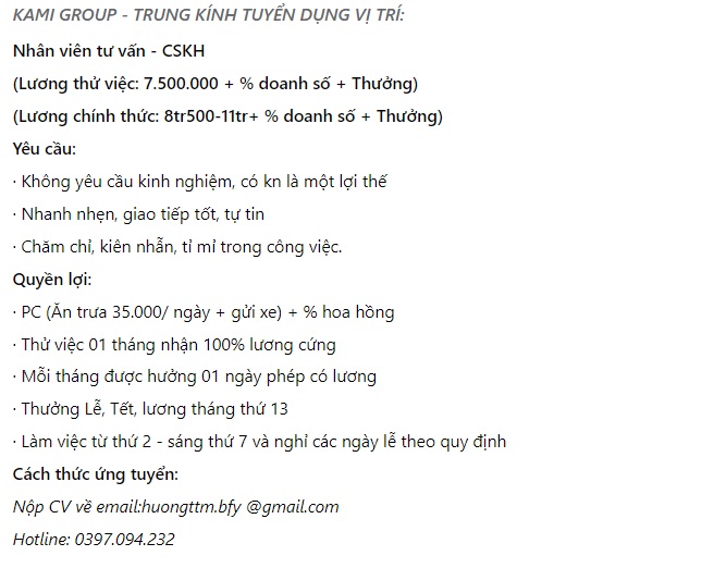 Mẫu content tuyển dụng telesale 
