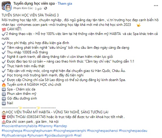 Mẫu content tuyển học viên spa mẫu 2