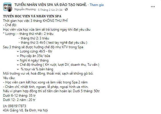 Mẫu content tuyển học viên spa mẫu 1