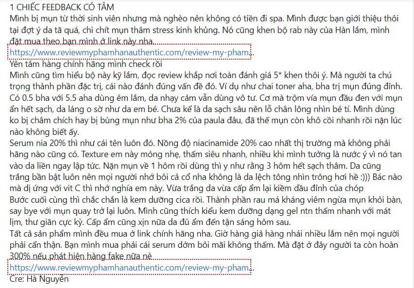 Mẫu content feedback khách hàng về mỹ phẩm 4