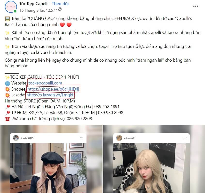 Mẫu content feedback khách hàng về tóc 3