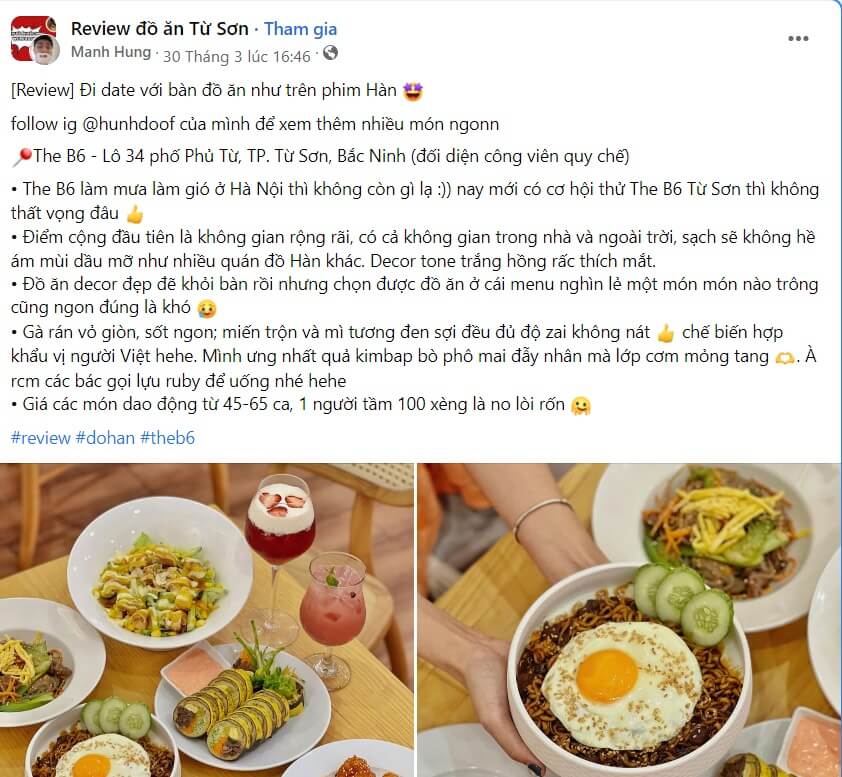 Mẫu content feedback khách hàng về đồ ăn 