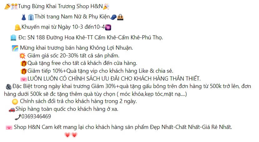 Bài viết khai trương cửa hàng trên Facebook 3