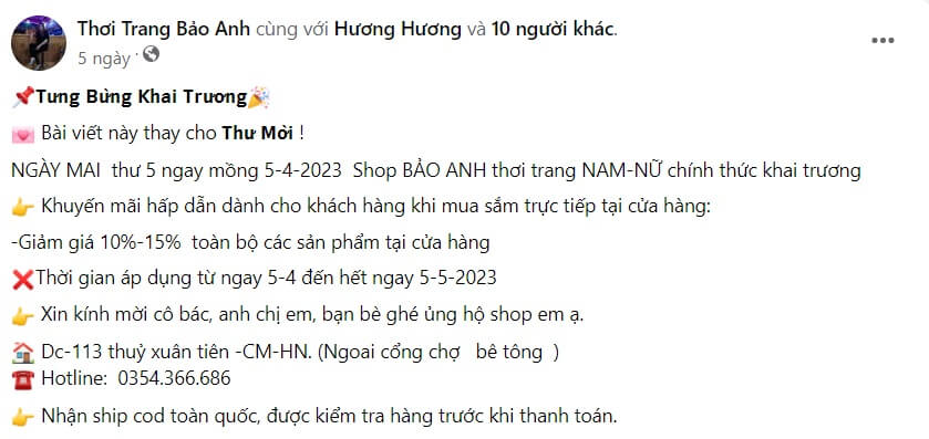 Mẫu content khai trương quần áo