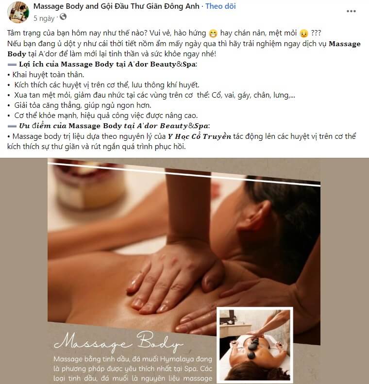 Mẫu bài viết quảng cáo Massage số 2