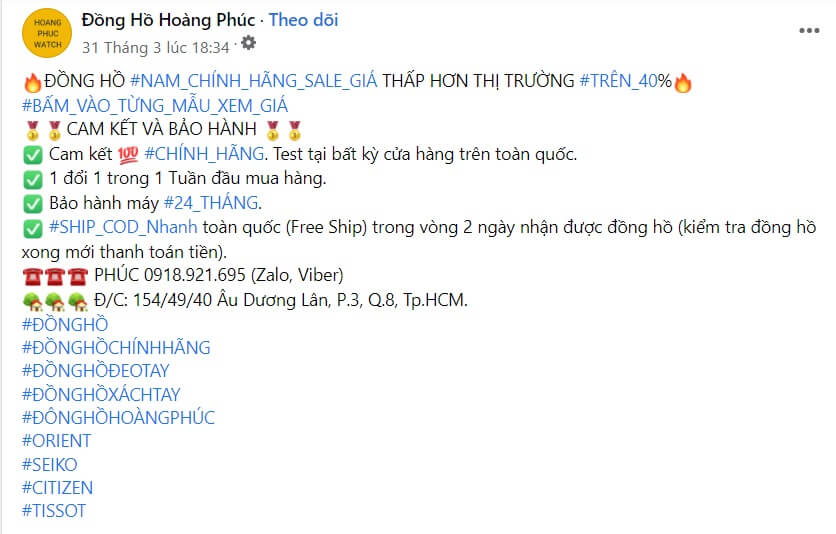 Mẫu bài viết quảng cáo đồng hồ đeo tay số 1