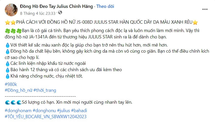 những bài viết quảng cáo đồng hồ hay