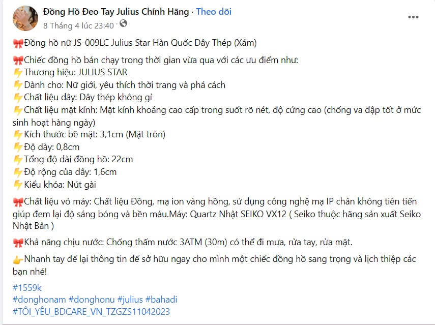 những bài viết quảng cáo đồng hồ hay