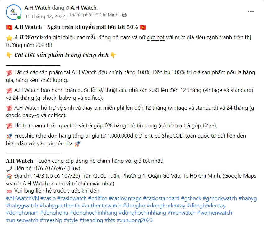 Mẫu bài viết quảng cáo đồng hồ đeo tay số 8