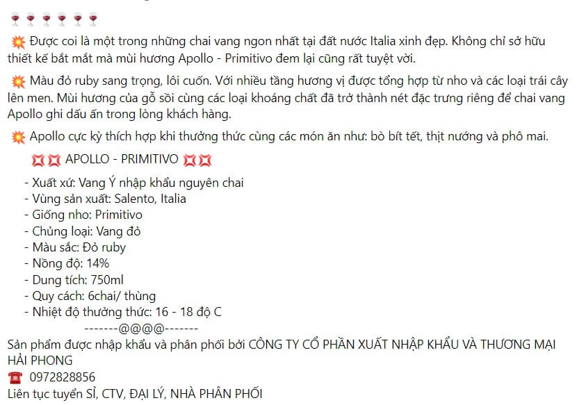 Mẫu bài viết quảng cáo Rượu Vang 1