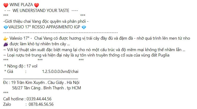 Mẫu bài viết quảng cáo Rượu Vang