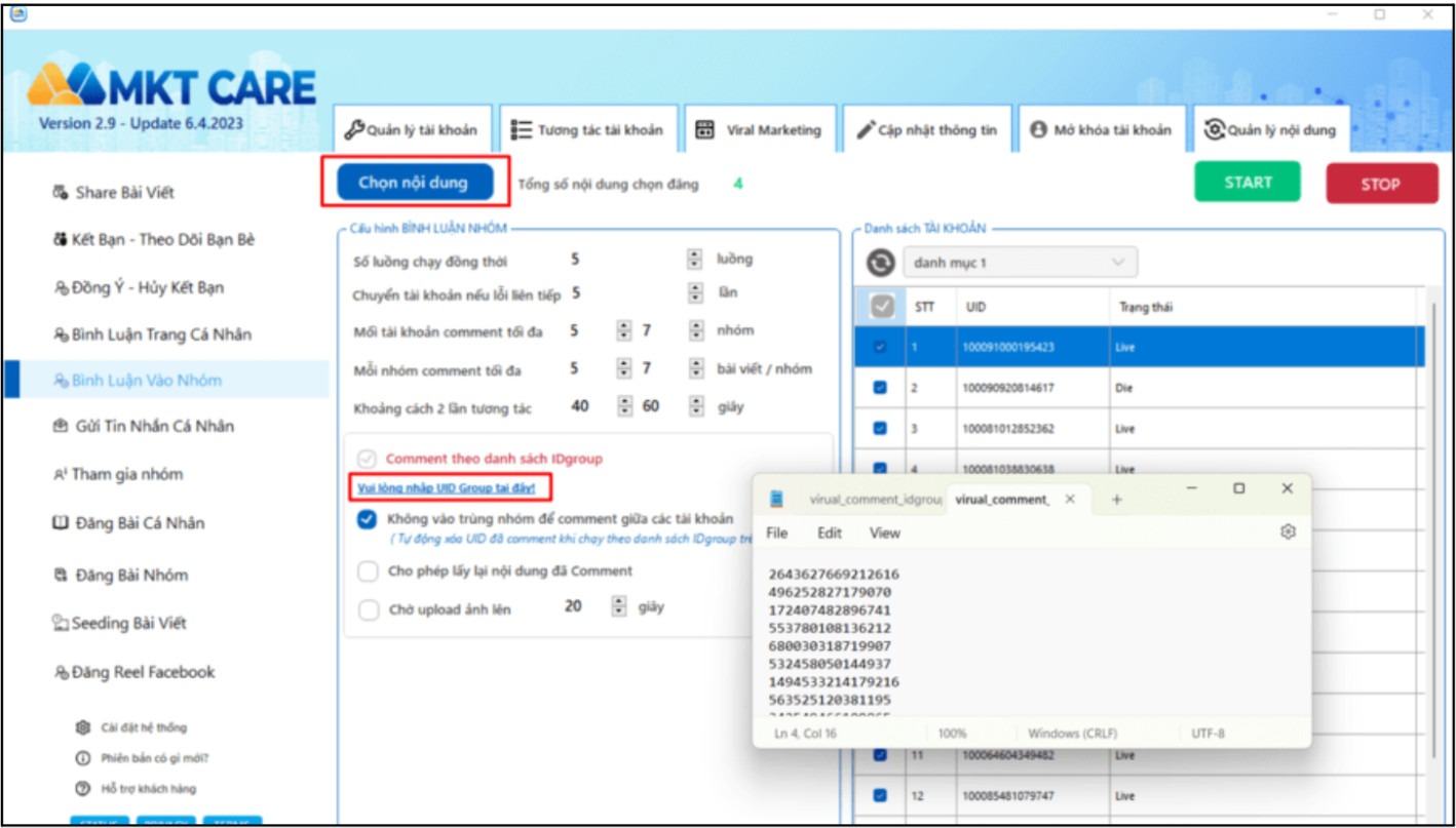 Hướng dẫn tăng comment MKT Care 