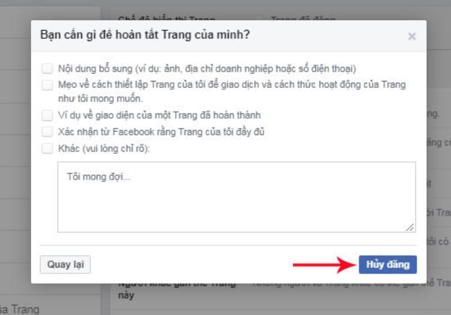 chọn "Hủy đăng"