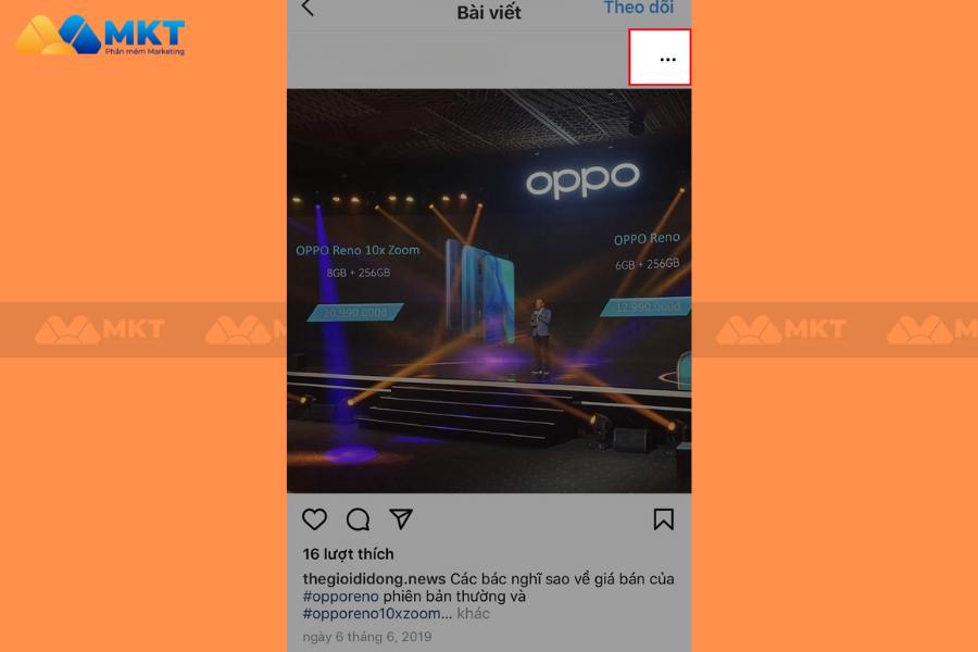 nhấn vào biểu tượng 3 dấu chấm ở góc